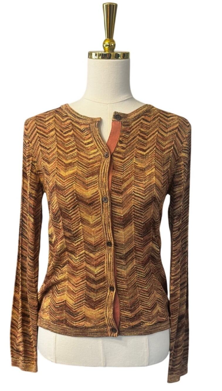 Missoni for Target Chevron Knit Cardigan Sweater Gold Bronze Metallic Zigzag (S)